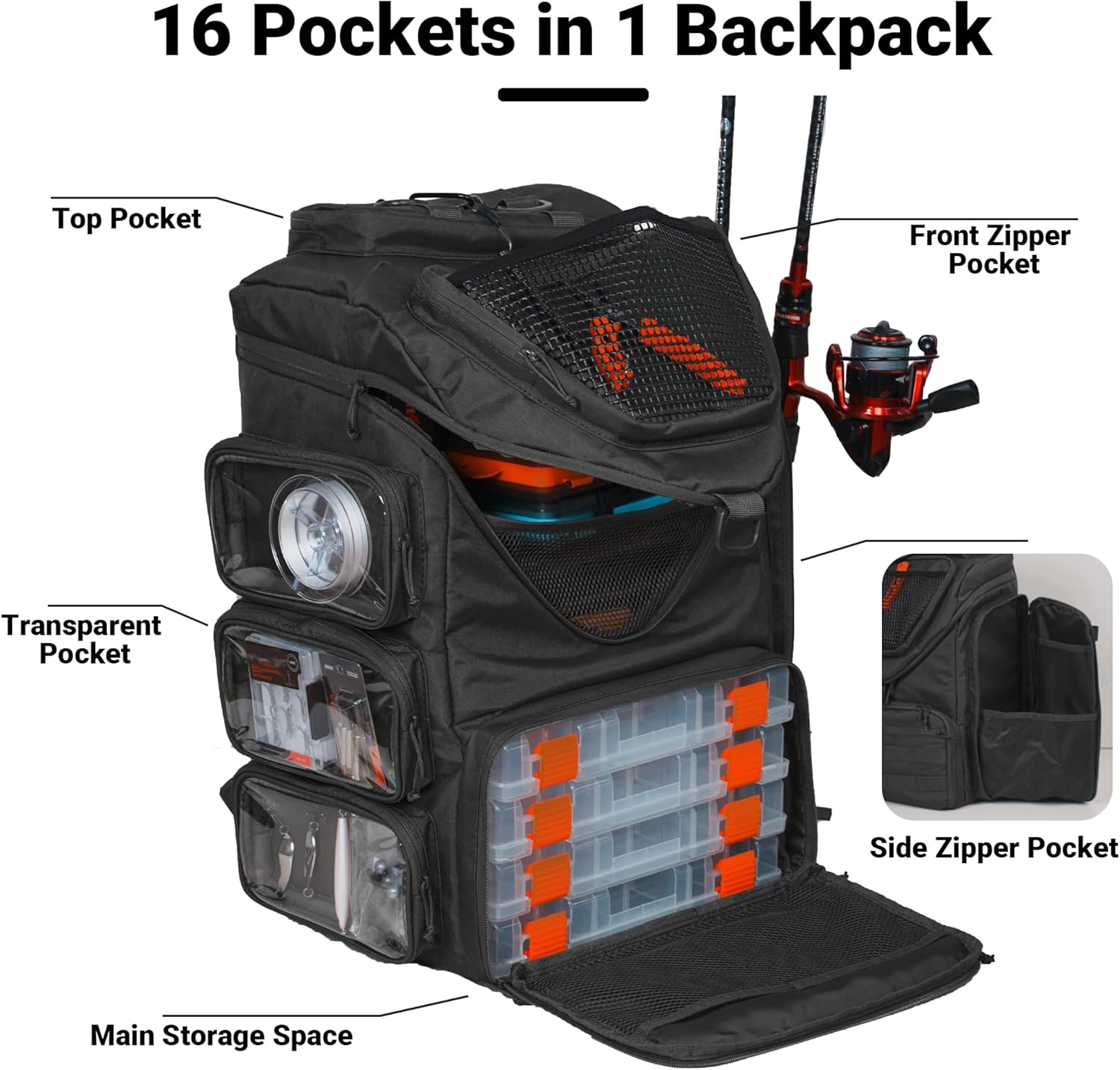 Fishing Kayak Crate - 40L Fishing Backpack Tackle Box Back