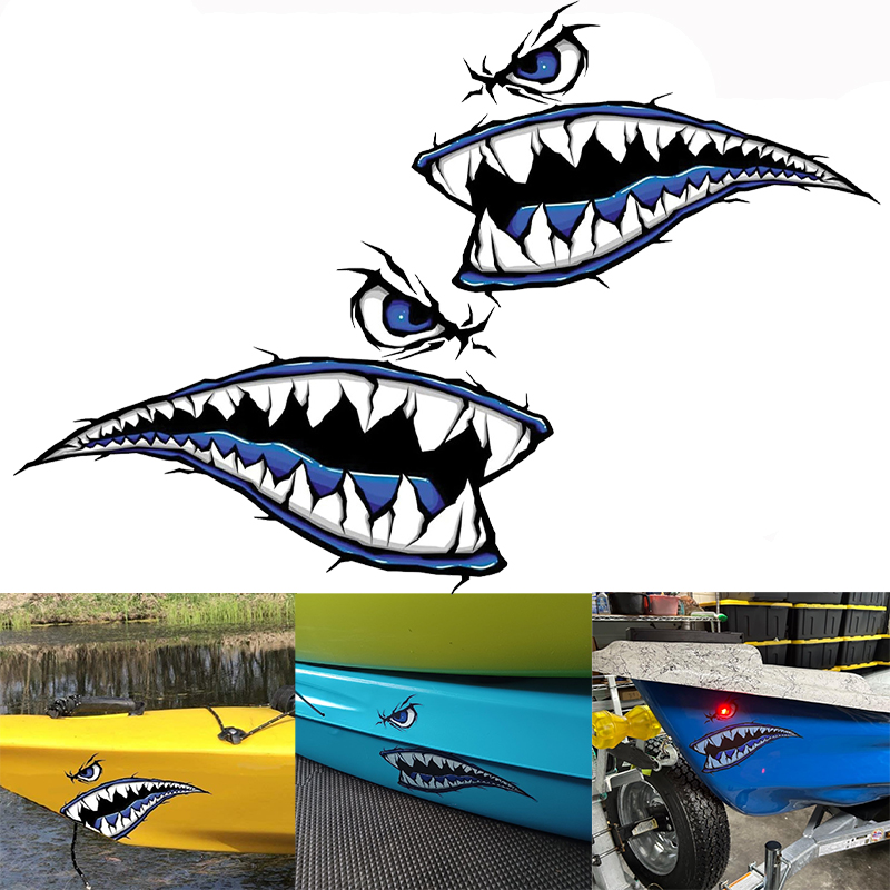 Fishing Kayak Sit On Top - 2PCS Shark Teeth Mouth Boat Stickers