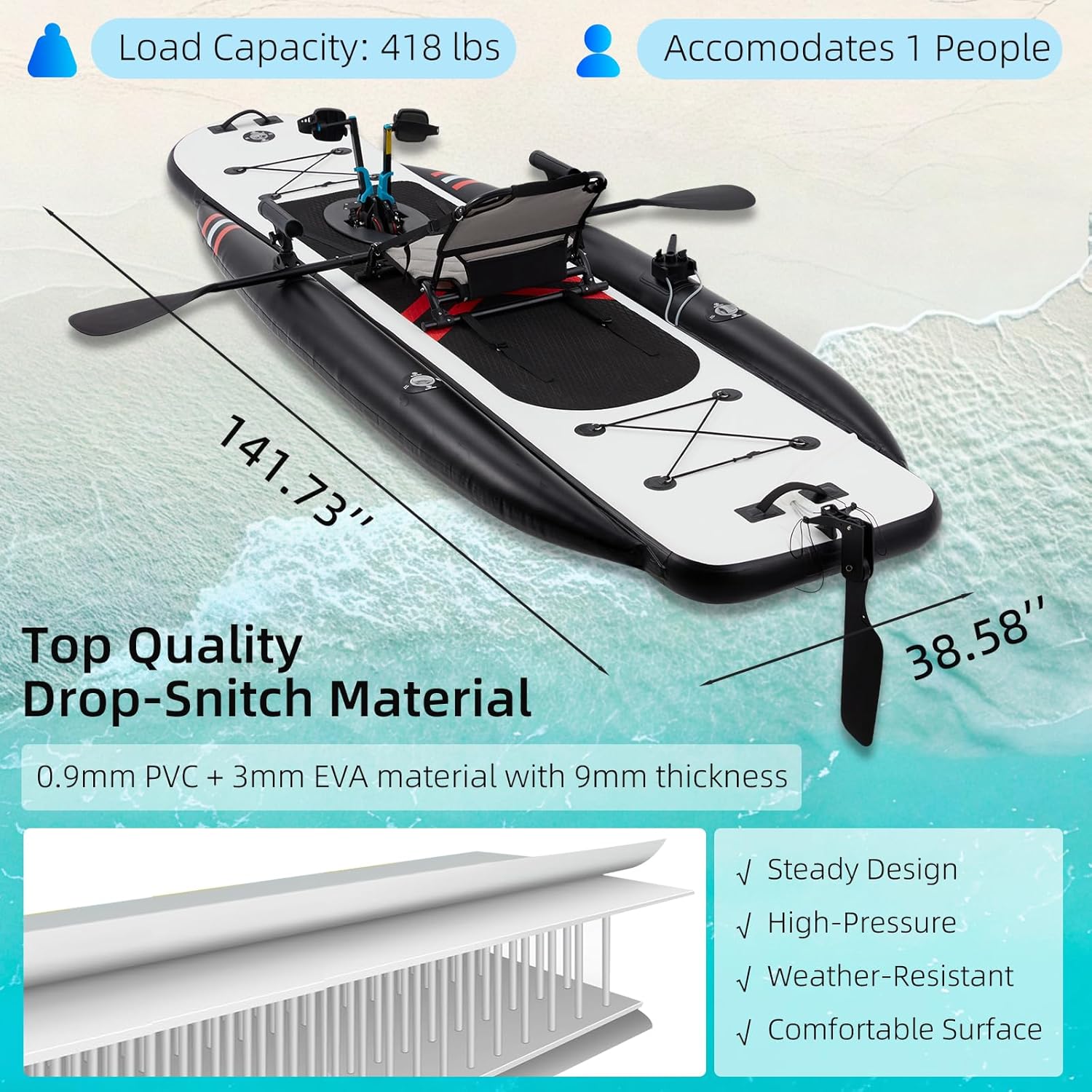 12ft Premium PVC Inflatable Fi - Fishing Kayak Seat recension och pris